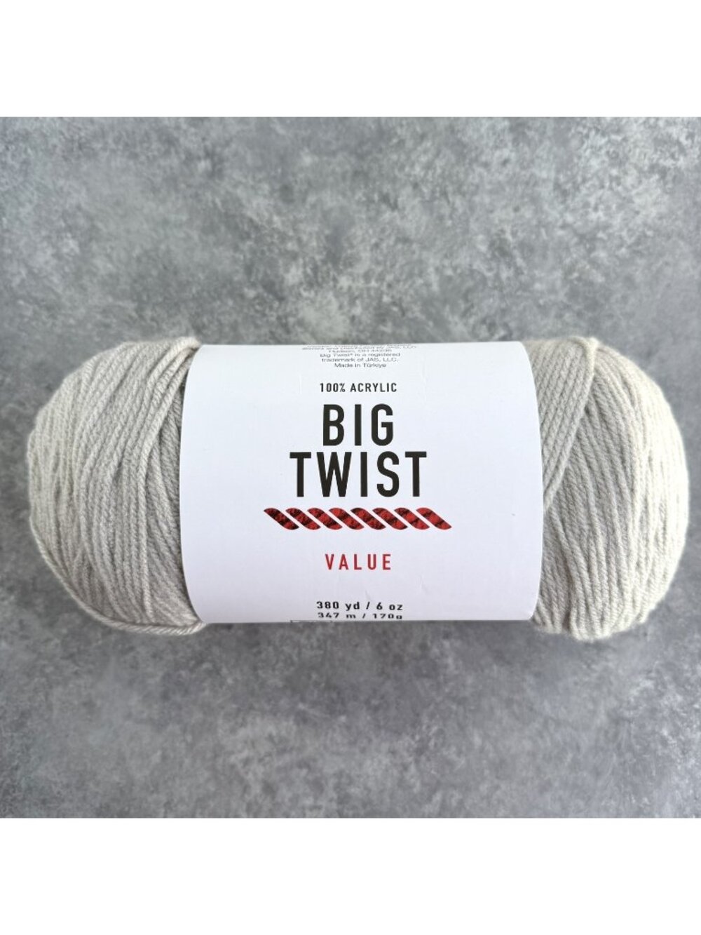 Big Twist Value Yarn Soft Grey Color Lot #652588 Weight# 4 Acrylic 6oz/380yd